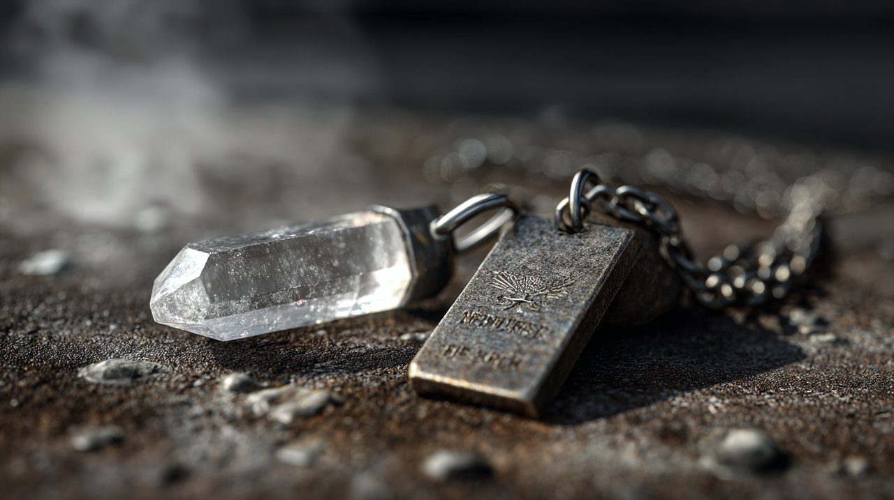 Contraste entre amuletos de coche de cristal y metal.