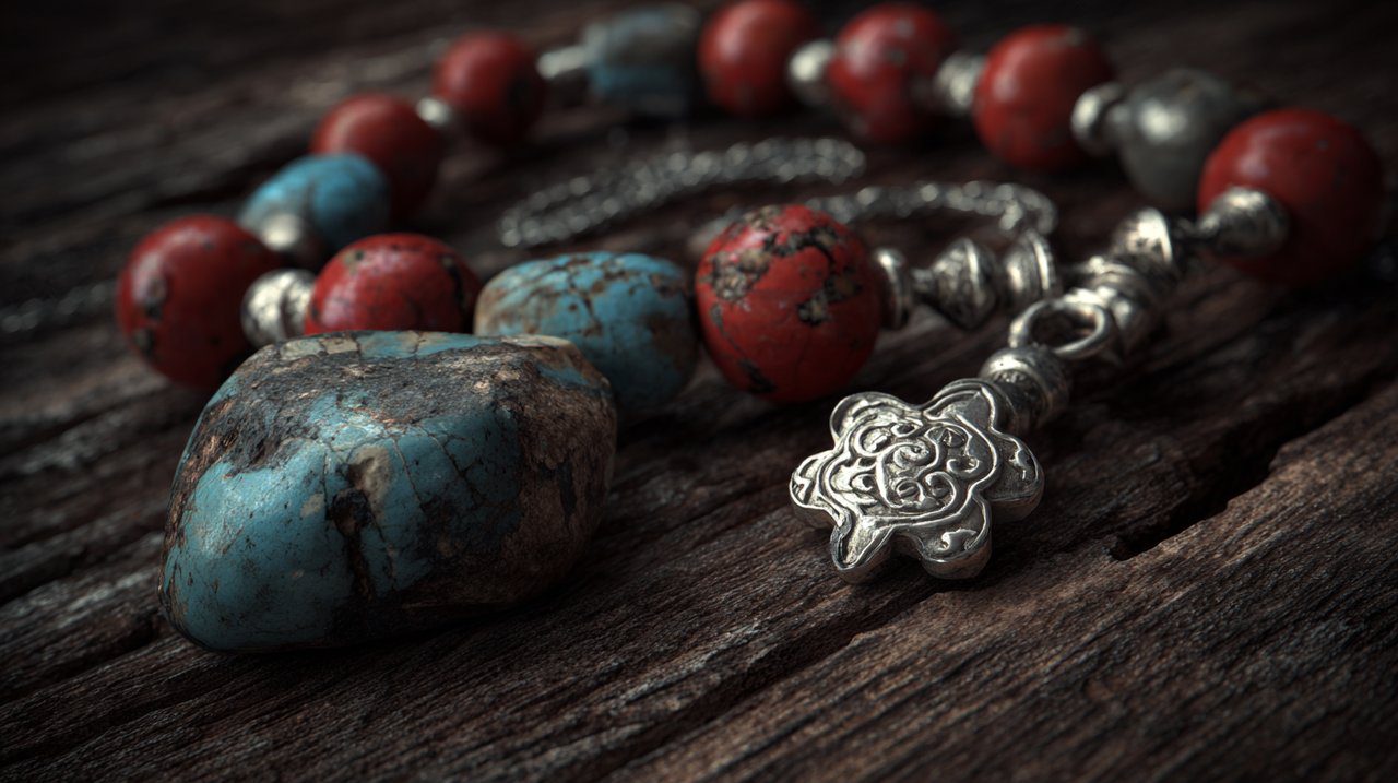 Authentic Tibetan jewelry with symbolic materials