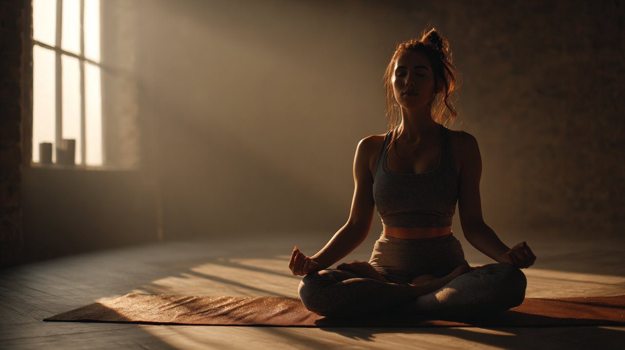 A person meditating peacefully on a yoga mat.