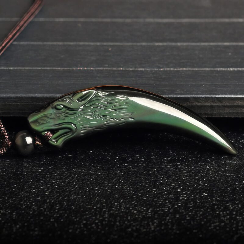 Natural Obsidian Wolf Tooth Strength Pendant Natural Obsidian Wolf Tooth Strength Pendant