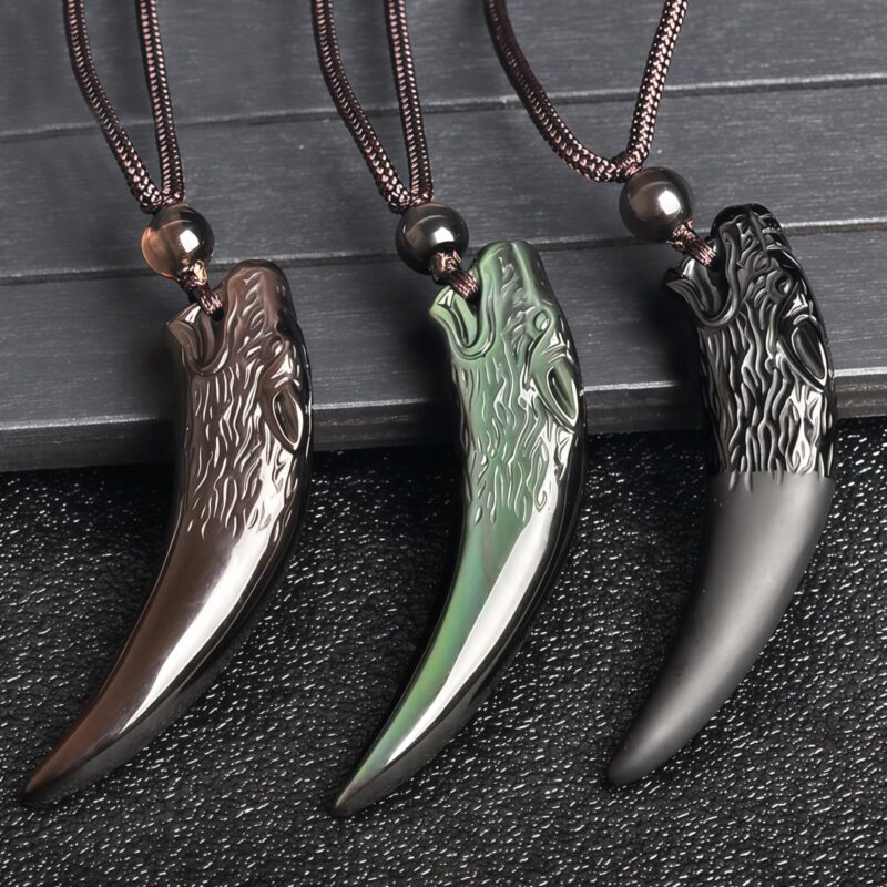 Natural Obsidian Wolf Tooth Strength Pendant Natural Obsidian Wolf Tooth Strength Pendant