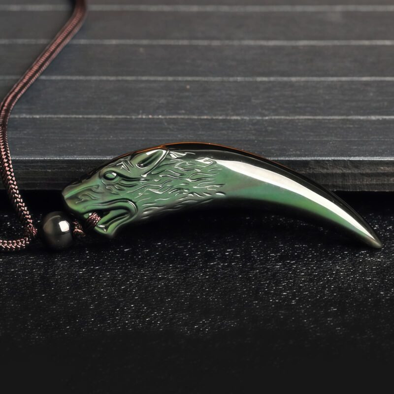 Natural Obsidian Wolf Tooth Strength Pendant Natural Obsidian Wolf Tooth Strength Pendant