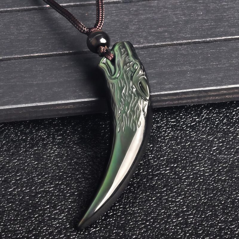 Natural Obsidian Wolf Tooth Strength Pendant Natural Obsidian Wolf Tooth Strength Pendant