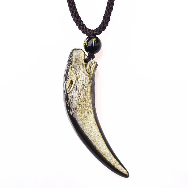 Natural Obsidian Wolf Tooth Strength Pendant Natural Obsidian Wolf Tooth Strength Pendant