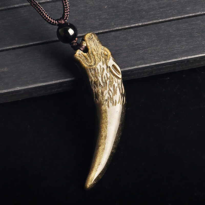 Natural Obsidian Wolf Tooth Strength Pendant Natural Obsidian Wolf Tooth Strength Pendant