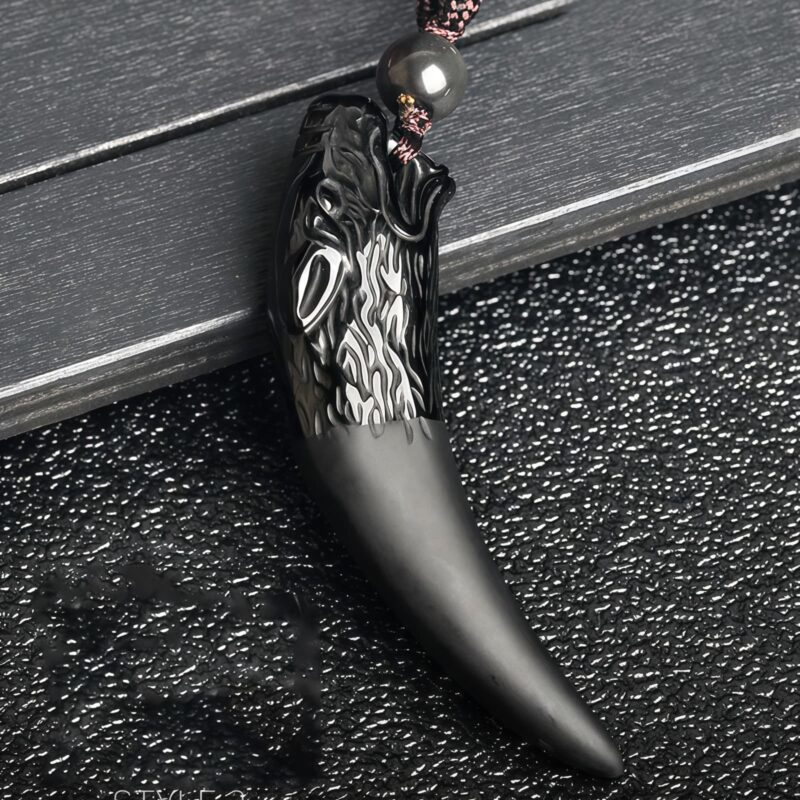 Natural Obsidian Wolf Tooth Strength Pendant Natural Obsidian Wolf Tooth Strength Pendant
