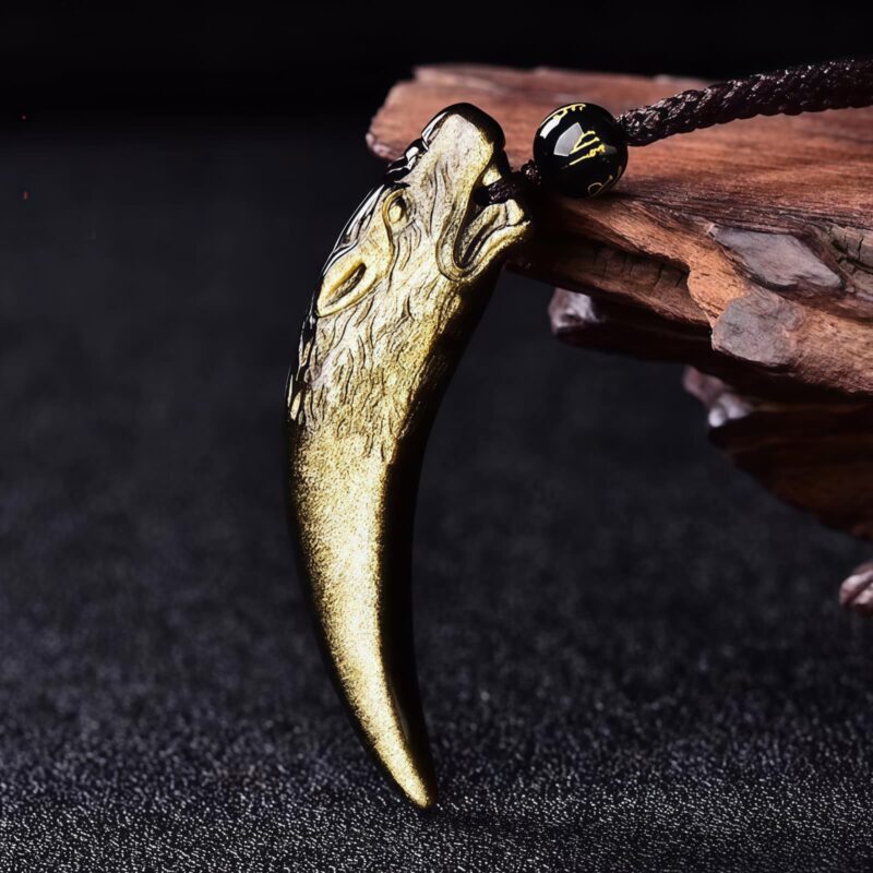 Natural Obsidian Wolf Tooth Strength Pendant Natural Obsidian Wolf Tooth Strength Pendant